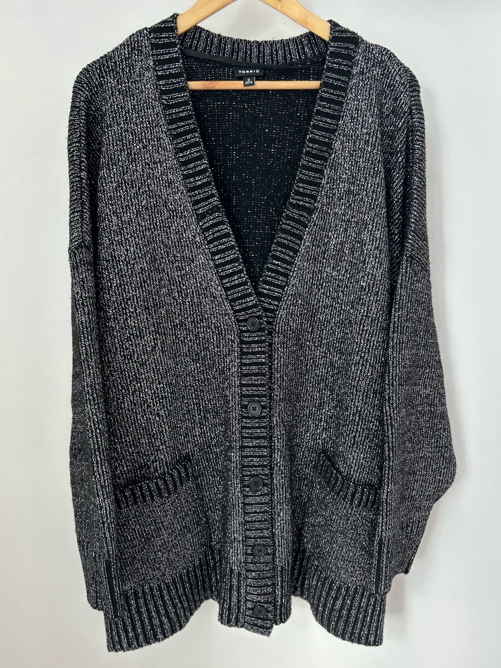 Torrid Black Metallic Shimmer Marled Oversized Cardigan Sweater Plus Size